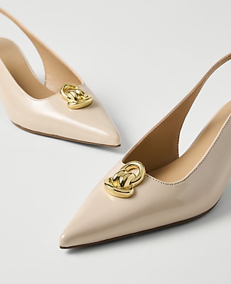 Patent Hardware Embellished Slingback Pump