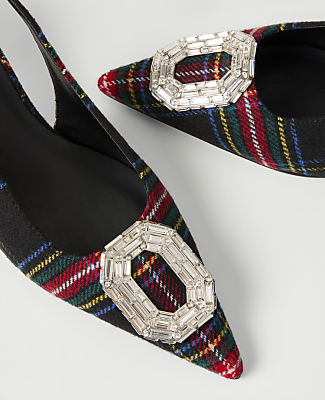 Embellished Plaid Slingback Pump