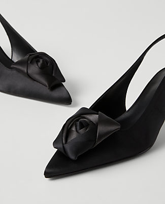 Ann Taylor Satin Rosette Kitten Heel Slingback Pump Women's