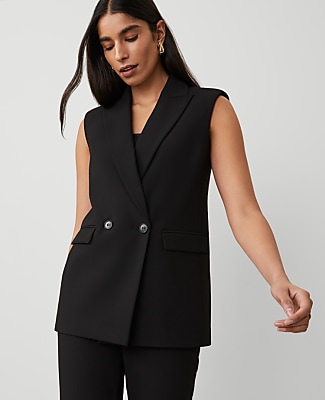 Ann Taylor The Petite Double Breasted Vest in Bi-Stretch