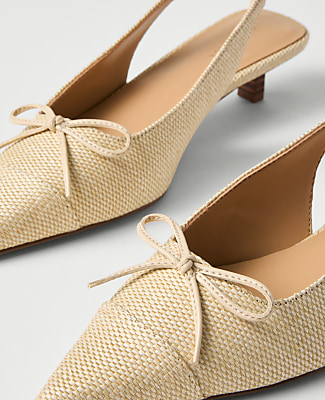 Straw Bow Kitten Heel Pump