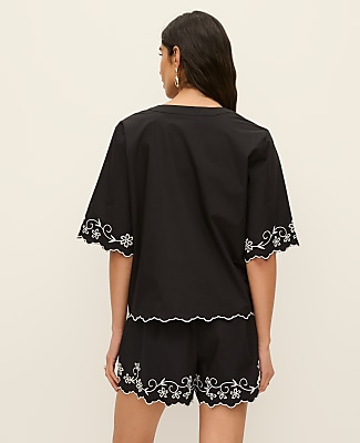 Petite Embroidered V-Neck Blouse