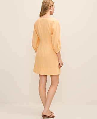 Pintucked Mini Dress in Linen Blend
