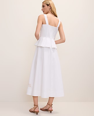 Embroidered Peplum Flare Midi Dress