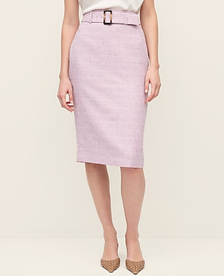 Tweed Belted Pencil Skirt