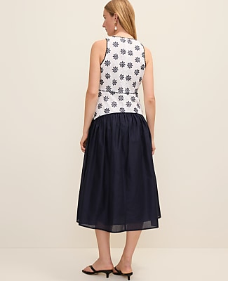 Eyelet Crew Neck Midi Dress
