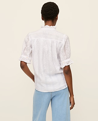 Eyelet Ruffle Collar Shirt