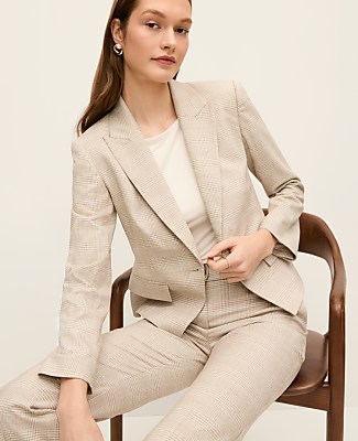 Ann Taylor The Petite Single Button Fitted Blazer in Glen Check