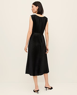 Petite Pleated Satin Midi Dress