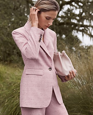The Petite Long Single Button Blazer in Tweed