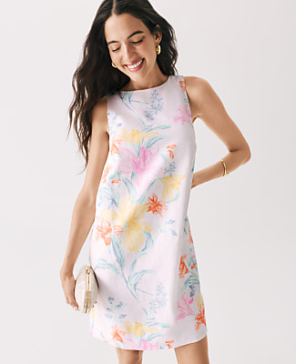 Petite Floral Shift Dress in Linen Blend