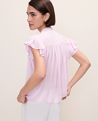 Petite Flutter Sleeve Button Down Blouse
