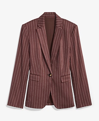 The Pinstripe Long One Button Blazer in Linen Blend