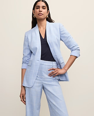 The Petite Collarless Belted Blazer in Windowpane