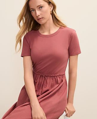 Petite Weekend Mixed Media Crew Neck Midi Dress