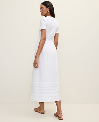Petite Weekend Mixed Media Crew Neck Midi Dress