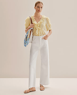 Petite Weekend Eyelet Ruffle Trim Blouse