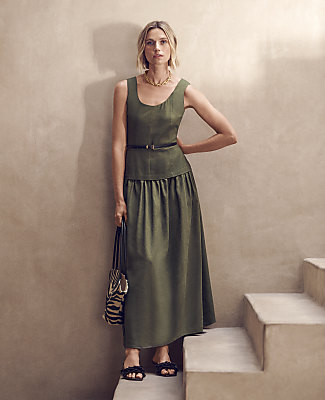Petite Belted Flare Midi Dress