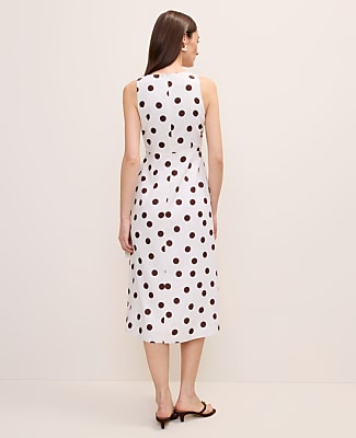 Petite Polka Dot Linen Blend Sheath Dress