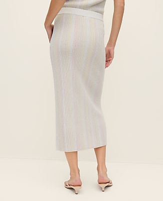 Petite Striped Metallic Midi Sweater Skirt