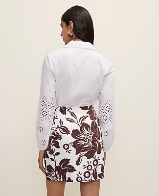 Petite Floral A-Line Skirt in Linen Blend