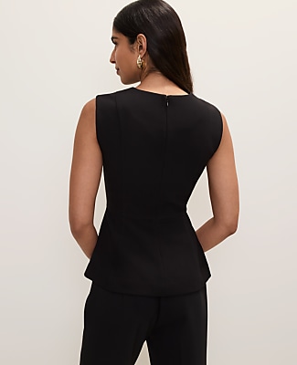 Petite V-Neck Peplum Vest in Fluid Crepe