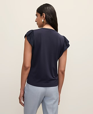 Petite Mixed Media Flutter Sleeve Top