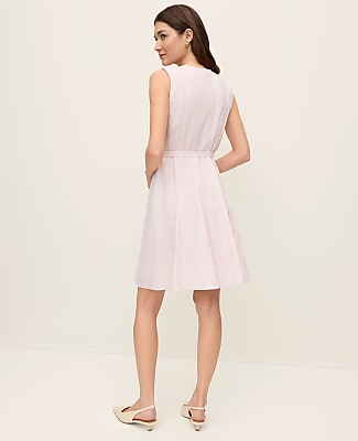 Petite Belted Crew Neck Flare Dress