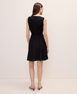 Petite Belted Crew Neck Flare Dress