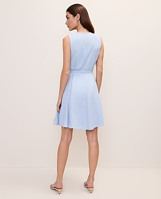 Belted Crew Neck Flare Dress