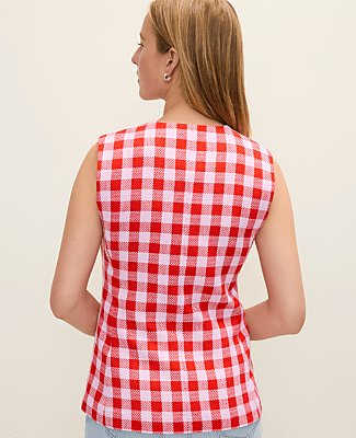 The Petite Gingham Long Crew Neck Vest