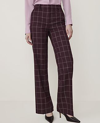Ann Taylor The High Rise Straight Pant Windowpane Burgundy Women's