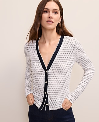 Ann Taylor Scalloped V-Neck Cardigan