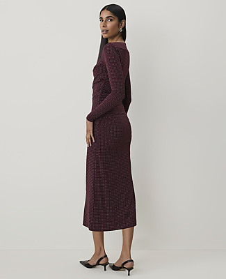 Petite Dotted Shirred Midi Dress