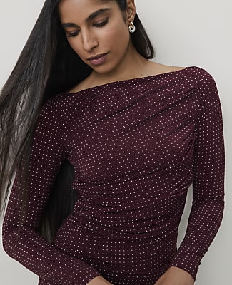 Petite Dotted Shirred Midi Dress