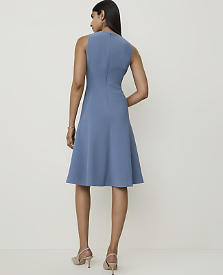 The Petite Seamed Crew Neck Flare Dress in Fluid Crepe