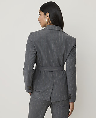 The Pinstripe Belted Greenwich Blazer in Bi-Stretch