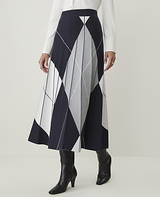 Pleated Argyle Jacquard Sweater Skirt