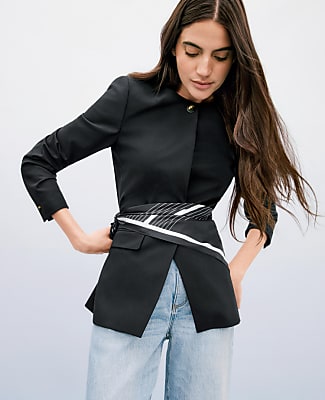 Belted Split Hem Jacket in Seasonless Stretch