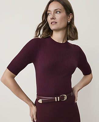 Ann Taylor Ribbed Sweater Tee In Purest Plum