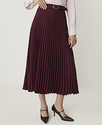 Belted Pleated Midi Skirt