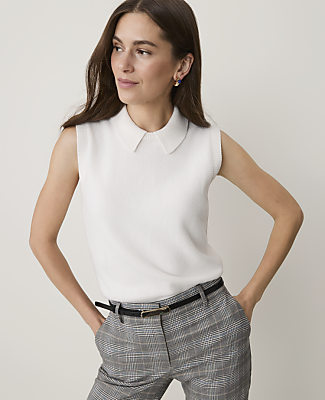 Ann Taylor Collared Sweater Vest In Winter White