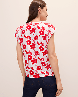 Petite Mixed Media Floral Flutter Sleeve Top