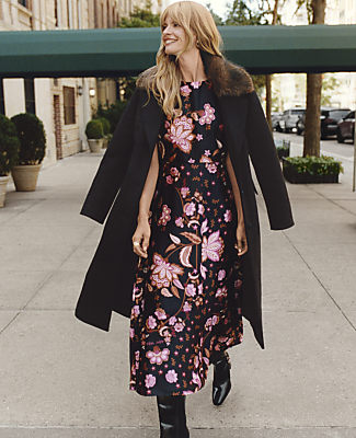 Faux Fur Trim Long Chesterfield Coat