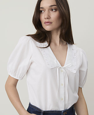Ann Taylor Weekend Embroidered Collar Blouse
