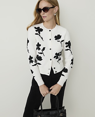 Ann Taylor Floral Jacquard Cardigan In Winter White