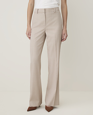 Ann Taylor The Petite Flare Trouser in Windowpane Size 2 Tan White Windowpane Women's