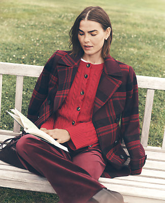 Plaid Fitted Double Breasted Coat