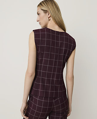 The Petite Windowpane Crew Neck Peplum Top