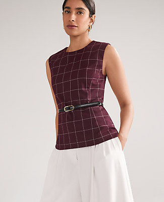 The Petite Windowpane Crew Neck Peplum Top